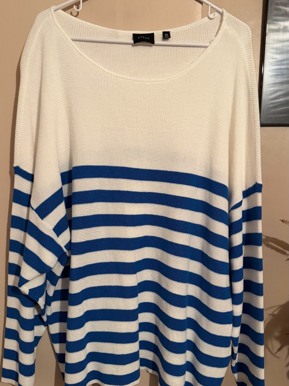 Cyrus Cream and Blue Striped Scoop Neck Sweater